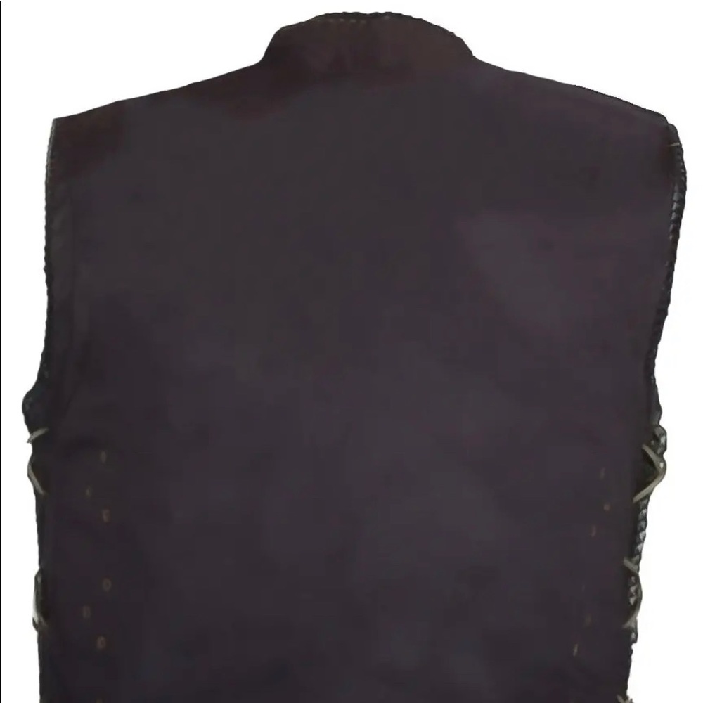 Men’s Motorcycle Distressed Black Side Laced Biker Concealed Carry Leather Vest - Picture 9 of 9